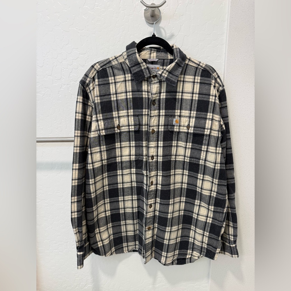 Carhartt Men's Black and Cream Plaid Shirt